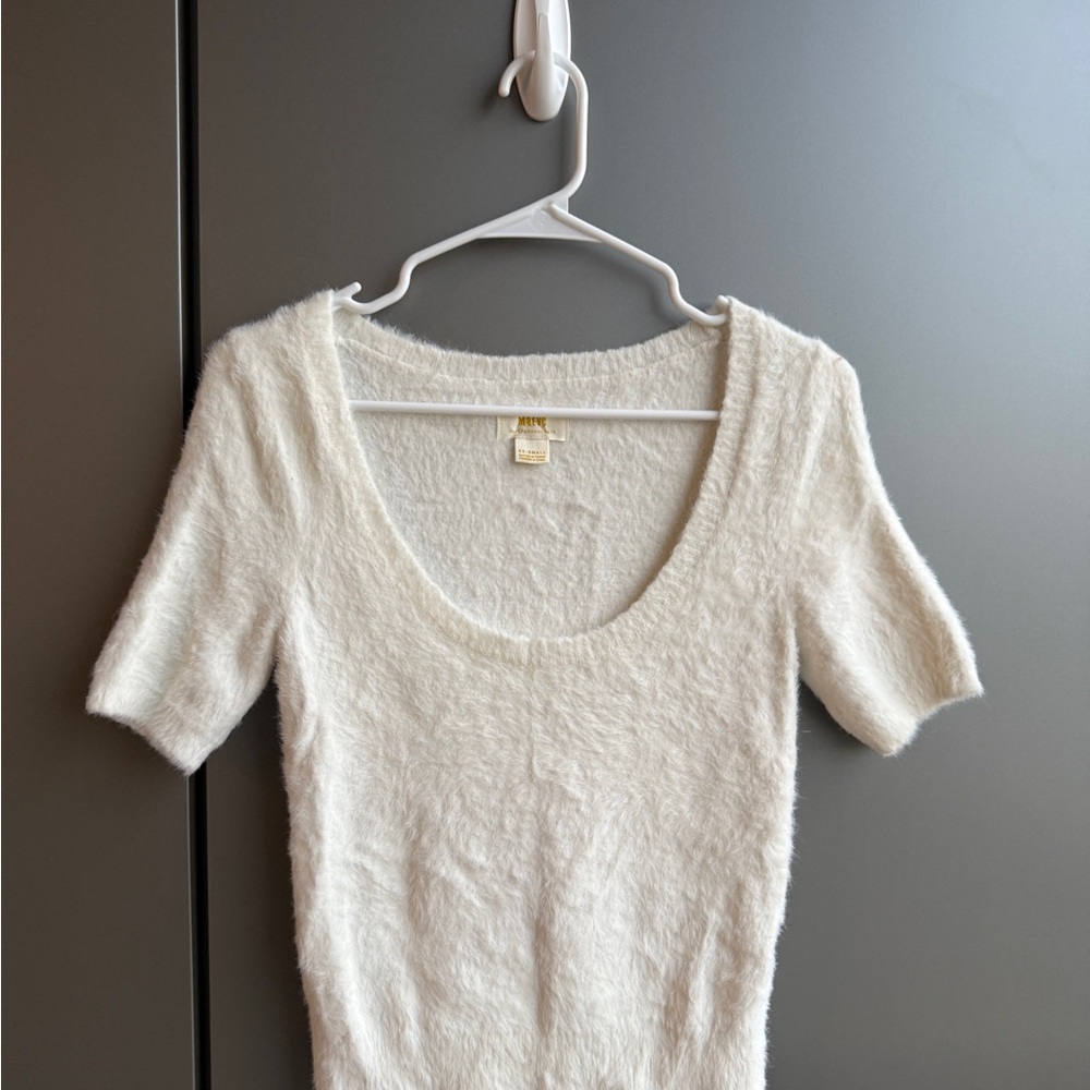 Anthropologie Maeve Cream Fuzzy Knit Blouse